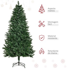 HOMCOM Árvore de Natal Artificial 180cm Ignífuga com 724 Ramas com 2 T