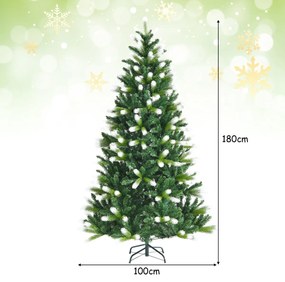 180 cm Árvore de Natal realista com neve Árvore Artificial Dobrável 850 Galhos em PVC Pinho Decorativo Base Metal Dobrável