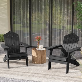 Conjunto de 2 cadeiras Adirondack dobráveis com braços largos, encosto inclinado, assento em ripas e capacidade para 180 kg, para terraço ou pátio, na