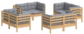 8 pcs conjunto lounge de jardim + almofadões cinza pinho