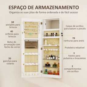 Espelho Joalheiro de Parede com Luzes LED e Fechadura para Pendurar na Parede ou na Porta 37x10,5x108 cm Branco