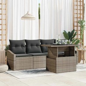 Conjunto de Sofá de Jardim de 5 Peças com Almofadas Cinzas em Rattan S