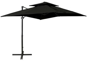 vidaXL Guarda-sol de jardim cantilever c/ toldo duplo 250x250 cm preto