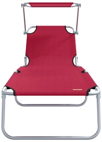 Espreguiçadeiras Dobráveis 2 pcs com Toldo Vermelho Tecido Oxford 600D