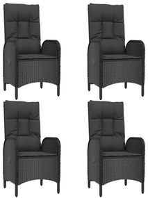 7 pcs conjunto de jantar p/ jardim c/ almofadões vime PE preto