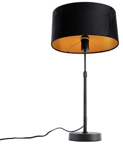 Candeeiro de Mesa Preto com Abajur de Veludo Oval Preto 35cm - Parte Moderno,Clássico / Antigo