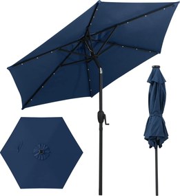 Guarda-sol LED com luzes LED Solares Sistema de inclinação com botão 230 x 230 x 225 cm Azul marinho
