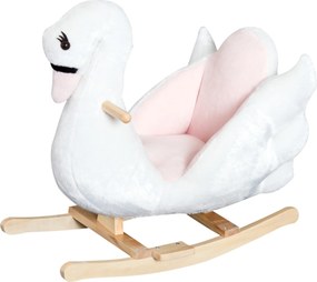 Cavalo de baloiço em forma de cisne para crianças a partir dos 18 meses, com função musical e pés em madeira - branco e rosa