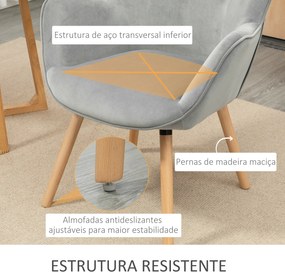 HOMCOM Poltrona Individual Estofada em Veludo Poltrona com Encosto Alto Apoio para os Braços e Pés de Madeira de Faia para Sala de Jantar Cozinha 68x75,5x104,5cm Cinza
