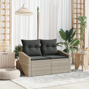 Sofá de Jardim 2 Lugares com Armazenamento e Almofadas Cinza em Rattan