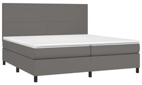 Cama box spring c/ colchão/LED 200x200cm couro artificial cinza