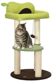 PawHut Arranhador para Gatos com Cama em Forma de Abacate Plataforma Postes de Sisal e Bola Suspensa Ø44x83cm Verde | Aosom Portugal