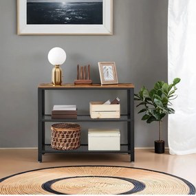 Mesa consola de estilo industrial com 3 níveis 101,5 x 35 x 80 cm castanho vintage-preto