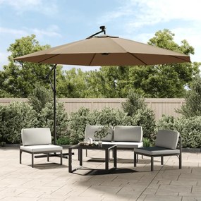 Guarda-sol cantilever c/ luzes LED 350 cm cinza-acastanhado
