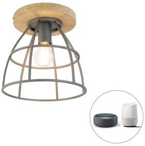 LED Candeeiro de teto inteligente cinzento escuro com madeira incl. WiFi E27 - Arthur Industrial