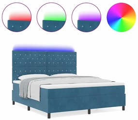 Cama Box Spring com Colchão e LED Azul Escuro 180x200 cm Veludo
