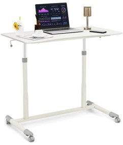 Mesa de computador em pé/sentado com altura ajustável com 4 rodas para sala de mesa doméstica 95 x 52 x 70-107 cm Branco