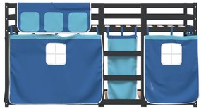 Beliche com cortinas 90x190 cm madeira de pinho maciça azul