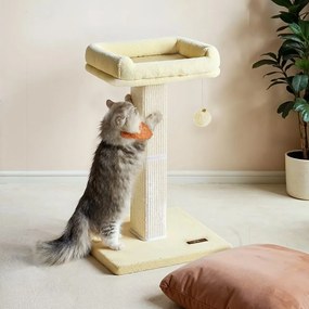 Arranhador para gatos com plataforma de pelúcia de 40 x 30 cm e tronco para arranhar 45 x 40 x 71 cm bege