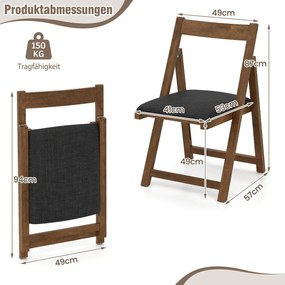 Conjunto de 2 cadeiras dobráveis para sala de jantar, cadeiras de cozinha com encosto curvo, cadeira acolchoada, capacidade de carga de 150 kg