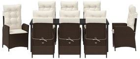 Conjunto de Jantar de Jardim de 9 Peças com Almofadas Castanho Vime PE