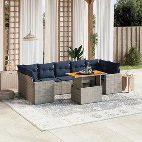 vidaXL 8 pcs conjunto sofás p/ jardim c/ almofadões vime PE cinzento