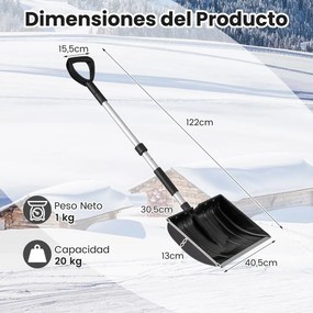 Pá de Neve, 40,5 x 13 x 122 cm, Lâmina Larga com Bordo de Alumínio, Preto