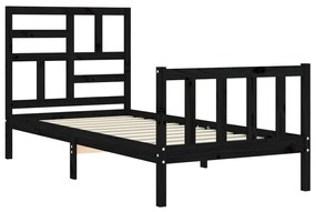 Estrutura de cama com cabeceira 100x200 cm madeira maciça preto