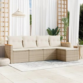 vidaXL 5 pcs conjunto de sofás p/ jardim com almofadões vime PE bege