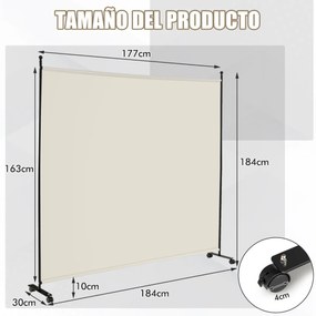 Biombo Divisória de ambientes 184 x 30 x 184 cm com painel único, tela de privacidade larga com rodas bloqueáveis branca