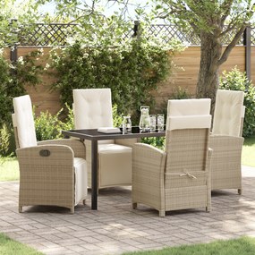 Conjunto de Jantar de 5 Peças vidaXL com Almofadas Bege Poly Rattan