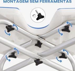 Banco de Duche para Idosos Antiderrapante com Barra de Apoio Altura Regulável e Assento em Forma de U 48,5x33x39-51,5 cm  Azul