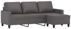Sofá de 3 lugares c/ apoio de pés 180 cm couro artificial cinza