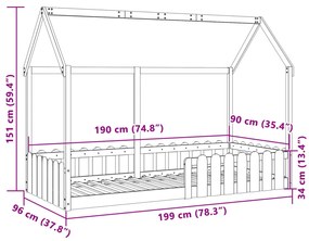 Cama infantil formato de casa 90x190 cm pinho maciço branco