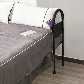 HOMCOM Corrimão da cama para deitar e levantar pega da cama de altura ajustável com alça de fivela e bolso 72x36x86-110,5 cm preto