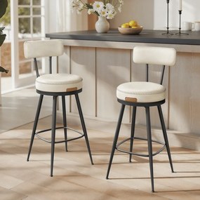 Conjunto de 2 bancos de bar em couro sintético 54 x 54 x 91 cm Coleção EKHO  branco creme