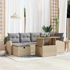 vidaXL Conjunto de Sofá de Jardim de 7 Peças com Almofadas Bege de Poliéster Rattan
