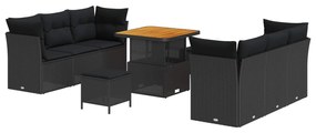 vidaXL Conjunto de Sofá de Jardim com almofada 9 pcs Preto vime PE