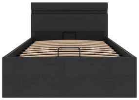 Cama hidráulica c/ arrumação LED 100x200cm couro artifi. preto