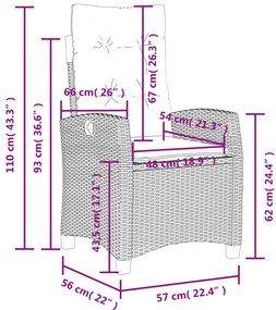 4 pcs conjunto de jantar p/ jardim c/ almofadões vime PE cinza