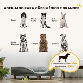 Sofá para Cães Médios e Grandes Sofá para Animais de Estimação Capa Lavável e Pés de Madeira Carga 25 kg 90x78x25 cm Cinza