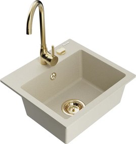 Mexen Milo lava-louça de granito de 1 cuba com torneira de cozinha Telma, bege - 6505-69-670200-50