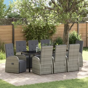Conjunto de Jantar de Jardim de 9 Peças com Almofadas Cinza Rattan PE