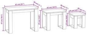 Mesas de encastrar 3 pcs derivados de madeira cinzento sonoma