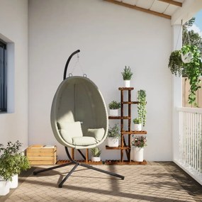Cadeira em forma de ovo suspensa com suporte tecido/aço bege