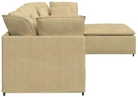 Sofá modular com pufes e almofadas tecido corduroy