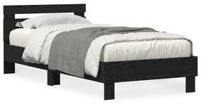 Cama vidaXL com Luzes LED Carvalho Preto 90x200 cm Madeira Reforçada