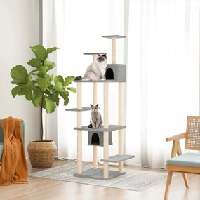 Árvore p/ gatos c/ postes arranhadores sisal 176 cm cinza-claro