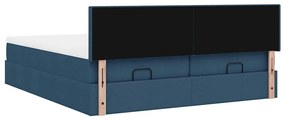 Estrutura de cama otomana com colchões 200x200cm tecido azul