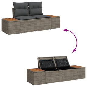 Conjunto de Sofá de Jardim de 9 Peças com Almofadas Cinza de Rattan Po